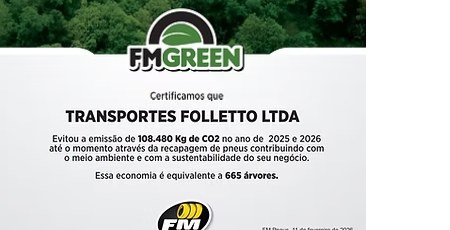 FM Green · 108.480 kg CO₂ evitados · 665 árvores
